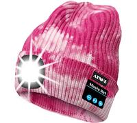 ATNKE Berretto Bluetooth con LED Illuminato, USB Ricaricabile Wireless Musicale Cappello da Corsa Ultra Bright 4 LED Impermeabile Lampada Uso per Sci Escursionismo Campeggio Ciclismo (Tie Dye Rosa)