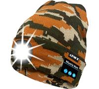 ATNKE Berretto Bluetooth con LED Illuminato, USB Ricaricabile Wireless Musicale Cappello da Corsa Ultra Bright 4 LED Impermeabile Lampada Uso per Sci Escursionismo Campeggio/Camouflage Golden