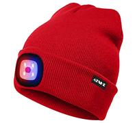 ATNKE Bright LED Lighted Beanie cap Unisex Ricaricabile Beam Hat Red e Blue Glow Flashing Alarm Bulb Headlamp/Rosso