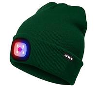 ATNKE Bright LED Lighted Beanie cap Unisex Ricaricabile Beam Hat Red e Blue Glow Flashing Alarm Bulb Headlamp/Verde