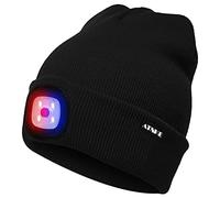 ATNKE Bright LED Lighted Beanie cap Unisex Ricaricabile Beam Hat Red e Blue Glow Flashing Alarm Bulb Headlamp/Nero