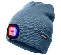 ATNKE Bright LED Lighted Beanie cap Unisex Ricaricabile Beam Hat Red e Blue Glow Flashing Alarm Bulb Headlamp (Shadow Blue, 1PCS)