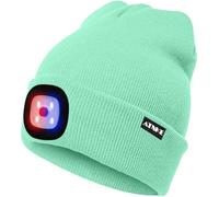 ATNKE Bright LED Lighted Beanie cap Unisex Ricaricabile Beam Hat Red e Blue Glow Flashing Alarm Bulb Headlamp/Fruit Green
