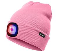 ATNKE Bright LED Lighted Beanie cap Unisex Ricaricabile Beam Hat Red e Blue Glow Flashing Alarm Bulb Headlamp/Rosa