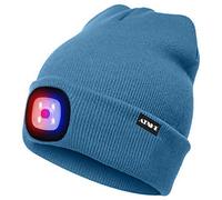 ATNKE Bright LED Lighted Beanie cap Unisex Ricaricabile Beam Hat Red e Blue Glow Flashing Alarm Bulb Headlamp (Lago Blu, 1PCS)