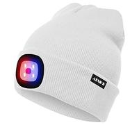ATNKE Bright LED Lighted Beanie cap Unisex Ricaricabile Beam Hat Red e Blue Glow Flashing Alarm Bulb Headlamp/Bianca