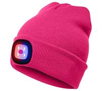 ATNKE Bright LED Lighted Beanie cap Unisex Ricaricabile Beam Hat Red e Blue Glow Flashing Alarm Bulb Headlamp (Rosa Rossa, 1PCS)