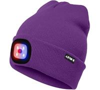 ATNKE Bright LED Lighted Beanie cap Unisex Ricaricabile Beam Hat Red e Blue Glow Flashing Alarm Bulb Headlamp/Inner Purple