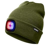 ATNKE Bright LED Lighted Beanie cap Unisex Ricaricabile Beam Hat Red e Blue Glow Flashing Alarm Bulb Headlamp (Army Green, 1PCS)