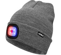 ATNKE Bright LED Lighted Beanie cap Unisex Ricaricabile Beam Hat Red e Blue Glow Flashing Alarm Bulb Headlamp/Grigio