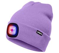ATNKE Bright LED Lighted Beanie cap Unisex Ricaricabile Beam Hat Red e Blue Glow Flashing Alarm Bulb Headlamp/Taro Purple