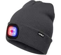 ATNKE Bright LED Lighted Beanie cap Unisex Ricaricabile Beam Hat Red e Blue Glow Flashing Alarm Bulb Headlamp/Noble Gray