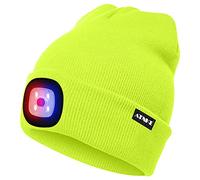ATNKE Bright LED Lighted Beanie cap Unisex Ricaricabile Beam Hat Red e Blue Glow Flashing Alarm Bulb Headlamp/Giallo Fluorescente