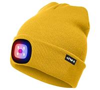 ATNKE Bright LED Lighted Beanie cap Unisex Ricaricabile Beam Hat Red e Blue Glow Flashing Alarm Bulb Headlamp (Giallo, 1PCS)