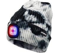ATNKE Bright LED Lighted Beanie cap Unisex Ricaricabile Beam Hat Red e Blue Glow Flashing Alarm Bulb Headlamp (Tie Dye Nero, Taglia Unica)