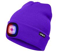 ATNKE Bright LED Lighted Beanie cap Unisex Ricaricabile Beam Hat Red e Blue Glow Flashing Alarm Bulb Headlamp/Viola