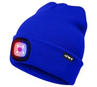 ATNKE Bright LED Lighted Beanie cap Unisex Ricaricabile Beam Hat Red e Blue Glow Flashing Alarm Bulb Headlamp/Blu