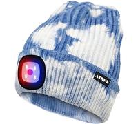 ATNKE Bright LED Lighted Beanie cap Unisex Ricaricabile Beam Hat Red e Blue Glow Flashing Alarm Bulb Headlamp (Tie Dye Blu, Taglia Unica)