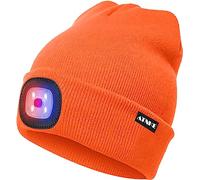 ATNKE Bright LED Lighted Beanie cap Unisex Ricaricabile Beam Hat Red e Blue Glow Flashing Alarm Bulb Headlamp/Arancione Brillante