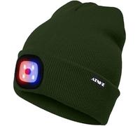 ATNKE Bright LED Lighted Beanie cap Unisex Ricaricabile Beam Hat Red e Blue Glow Flashing Alarm Bulb Headlamp/Dark Army Green