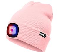 ATNKE Bright LED Lighted Beanie cap Unisex Ricaricabile Beam Hat Red e Blue Glow Flashing Alarm Bulb Headlamp/Light Pink