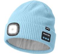 ATNKE LED Bluetooth Cappello con Luce,USB Ricaricabile 4 LED Senza Fili Musicale Altoparlante Corsa Cappello Invernale Calda Maglia Berretto con Pile Foderato Regali per Uomo e Donna/Light Blue