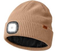 ATNKE LED Cappello con Luce Pile Foderato, USB Ricaricabile 4 LED Corsa Cappello Torcia Mani Libere Lampada Invernale Testa Calda Berretto Lavorato Maglia Regali per Uomo e Donna/Brown