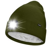 ATNKE LED Cappello con Luce,USB Ricaricabile 4 LED Luce Cappello da Corsa Invernale Calda Pile Foderato Berretto Lavorato Maglia Regali per Uomo e Donna/Army Green
