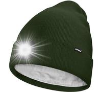 ATNKE LED Cappello con Luce,USB Ricaricabile 4 LED Luce Cappello da Corsa Invernale Calda Pile Foderato Berretto Lavorato Maglia Regali per Uomo e Donna/Dark Army Green