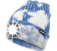 ATNKE LED Cappello Illuminato Berretto,USB Ricaricabile Cappello da Corsa 4 LED Impermeabile Luce Invernale Calda Lampada Frontale Regali per Uomo e Donna/Tie Dye Blue