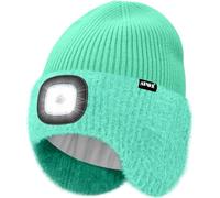 ATNKE LED Illuminato Berretto Cappello con Paraorecchie,USB Ricaricabile 4 LED Corsa Cappello Lampada Invernale Calda Pile Foderato Lavorato Beanie Regali per Uomo e Donna/Fruit Green