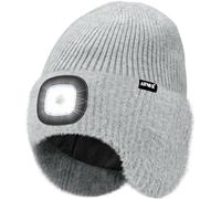 ATNKE LED Illuminato Berretto Cappello con Paraorecchie,USB Ricaricabile 4 LED Corsa Cappello Lampada Invernale Calda Pile Foderato Lavorato Beanie Regali per Uomo e Donna/Gray