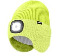 ATNKE LED Illuminato Berretto Cappello con Paraorecchie,USB Ricaricabile 4 LED Corsa Cappello Lampada Invernale Calda Pile Foderato Lavorato Beanie Regali per Uomo e Donna/Fluorescent Yellow