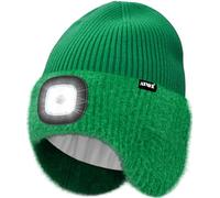 ATNKE LED Illuminato Berretto Cappello con Paraorecchie,USB Ricaricabile 4 LED Corsa Cappello Lampada Invernale Calda Pile Foderato Lavorato Beanie Regali per Uomo e Donna/Green