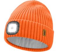 ATNKE LED Illuminato Berretto Cappello,USB Ricaricabile 4 LED Corsa Cappello Torcia Mani Libere Testa Lampada Invernale Calda Pile Foderato Lavorato Beanie Regali per Uomo e Donna/Orange