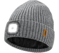 ATNKE LED Illuminato Berretto Cappello,USB Ricaricabile 4 LED Corsa Cappello Torcia Mani Libere Testa Lampada Invernale Calda Pile Foderato Lavorato Beanie Regali per Uomo e Donna/Gray