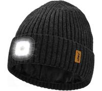 ATNKE LED Illuminato Berretto Cappello,USB Ricaricabile 4 LED Corsa Cappello Torcia Mani Libere Testa Lampada Invernale Calda Pile Foderato Lavorato Beanie Regali per Uomo e Donna/Dark Gray