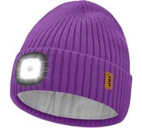 ATNKE LED Illuminato Berretto Cappello,USB Ricaricabile 4 LED Corsa Cappello Torcia Mani Libere Testa Lampada Invernale Calda Pile Foderato Lavorato Beanie Regali per Uomo e Donna/Inner Purple