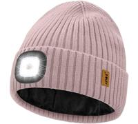 ATNKE LED Illuminato Berretto Cappello,USB Ricaricabile 4 LED Corsa Cappello Torcia Mani Libere Testa Lampada Invernale Calda Pile Foderato Lavorato Beanie Regali per Uomo e Donna/Smoky Gray