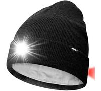 ATNKE Unisex 8 LED Cappello con Luce,USB Ricaricabile Fanale Rosso Lampeggiante Bagliore Cappello da Corsa Calda Pile Foderato Berretto Lavorato Maglia Regali per Uomo e Donna/Dark Grey