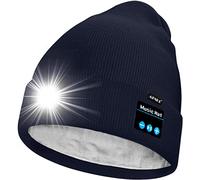 ATNKE Unisex LED Bluetooth Cappello con Luce,USB Ricaricabile 4 LED Musicale Altoparlante Cappello da Corsa Calda Pile Foderato Berretto Lavorato Maglia Regali per Uomo e Donna/Navy Blue