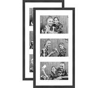 ATOBART - 2 cornici portafoto, 19 x 38 cm, adatte per collage e documenti, con passepartout e 3 aperture per 3 foto da 10 x 15 cm, colore: nero