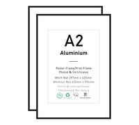 ATOBART Cornice per certificato in alluminio nero A2, cornice per poster da 2 pezzi con frontale in plexi-glass, cornice per foto da 42 x 59 cm per montaggio a parete, set di 2