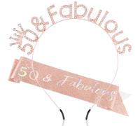 Atoden 50th Decorations - Fascia per capelli in oro rosa 50 e favolosa fascia per capelli 50 anni, regalo per donne