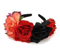 Atoden Corona di fiori per il giorno dei morti rosa fascia floreale corona messicana copricapo per donne ragazze nero rosso