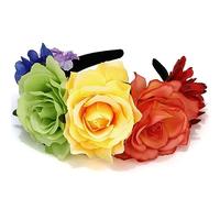 Atoden Corona di fiori per il giorno dei morti rosa fascia per capelli da donna arcobaleno floreale corona messicana copricapo