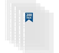 Atoke 200 tasche perforate in formato A4, spesse maniche a portafoglio, tasca trasparente per raccoglitori, fogli di carta, buste per raccoglitori di documenti, buste in plastica