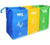 Atoke Set di 3 Bolsas Basura Reciclaje,Cubo de Basura de Reciclaje Selectivo para Papel, Vidrio y Plástico, Ideal para Hogar,Jardín,Interior,Exterior,Amarillo,Azul y Verde