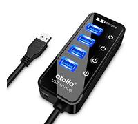 Atolla - Hub per dati USB 3.0 multiplo, 4 porte, multipresa USB, SuperSpeed, 5 GB/s di trasferimento di dati, portatile, colore: nero 4 ports Hub UBS 3.0