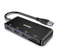 Atolla Hub USB 3.0 Hub con 3 porte USB 3.0 e lettore di schede SD/TF, sdoppiatore USB ultra sottile con singoli interruttori di alimentazione e LED